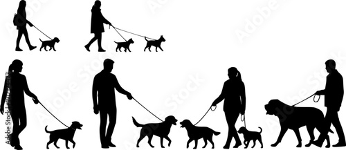 Silhouettes of people with dogs on a white background vector illustration
