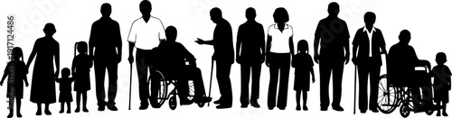 Silhouettes of people of different ages and abilities on a white background illustration untitled
