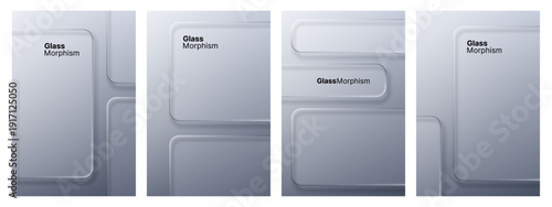 Set of liquid glass morphism blank cards with rounded borders. Abstract gradient vector shape graphic element for user interface design.