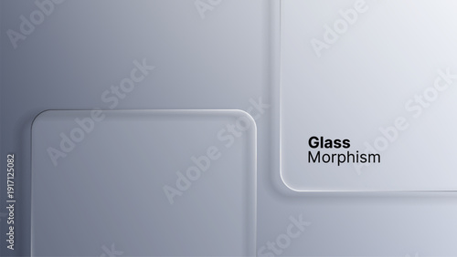 Liquid glass morphism vector background with soft gray gradient. Modern frosted glass effect for abstract geometric shape design.