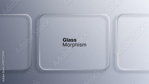 Glass morphism user interface design concept with transparent rounded rectangles appearing on a smooth gray background for digital app