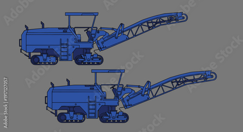 Blue Excavator Machines with Long Arms.