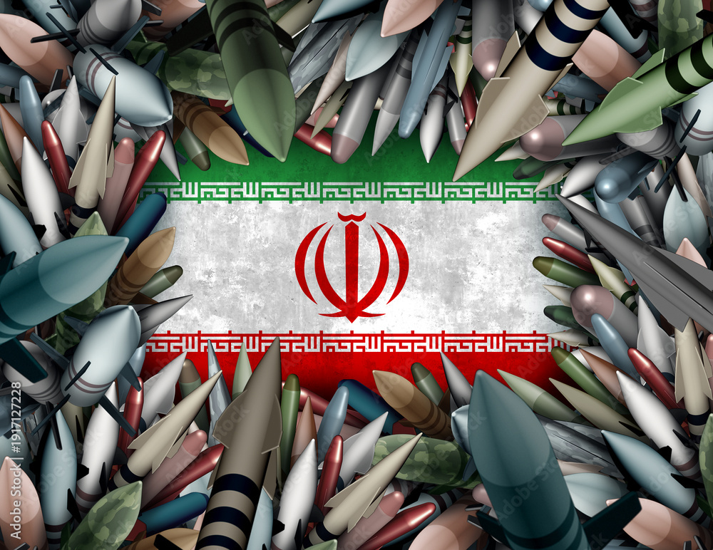 Fototapeta premium Iranian Missile crisis and Iran war Military armed confrontation or Tehran proxy war conflict as a persian gulf or middle east confrontation with Israel and the United States.