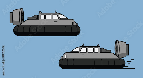 Hovercraft Illustration Side and Front View.
