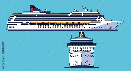 Large Cruise Ship and Lifeboat Illustration.