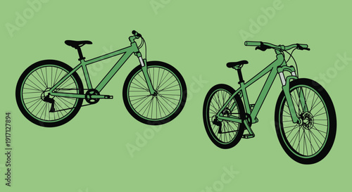 Two Green Bicycles Side by Side Illustration.