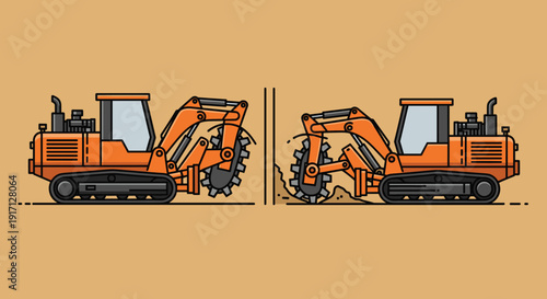 Orange Excavators Side by Side Comparison.