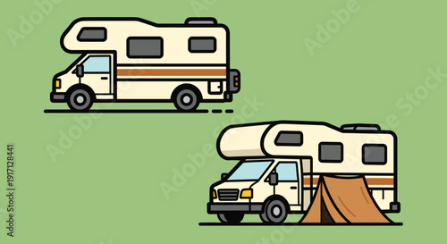 Recreational Vehicles with Tent Illustration.