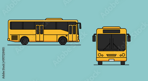 Yellow School Bus Side Front Views.