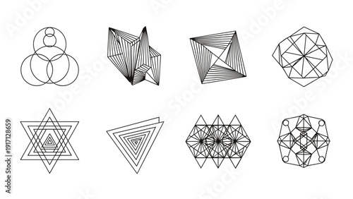 Set of geometric shapes with lines and points