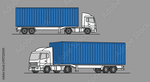 White Semi Truck with Blue Container Trailer.