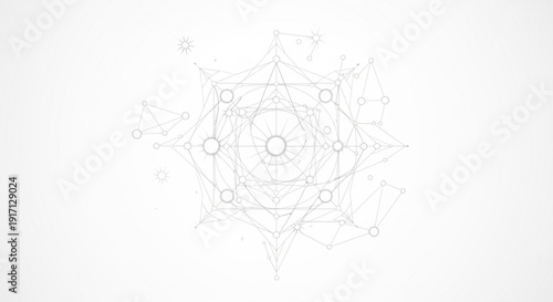 A minimalist vector graphic illustration of a complex geometric network design