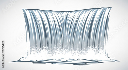 A minimalist vector illustration of a waterfall with a flat design and transparent background