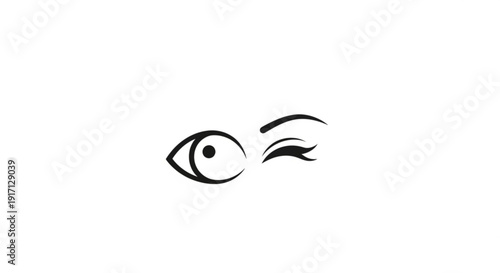 A minimalist vector graphic of a winking eye and eyebrow on a white background