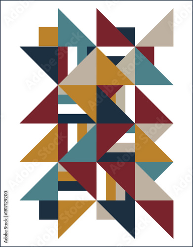 Abstract geometric illustration with triangles in muted retro tones isolated on white background.