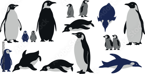 Collection of penguins and other sea animals