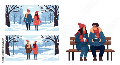 Couple enjoying winter scenery together in snowy landscape