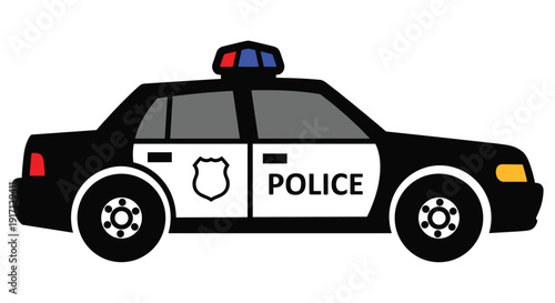 Police Car Illustration with Lights On.