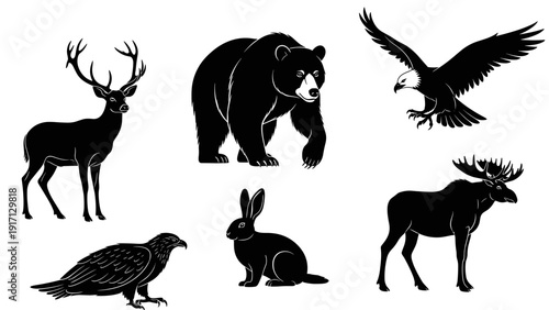 Black silhouettes of various wild animals