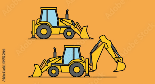 Yellow Backhoe Loader Illustration Heavy Machinery.