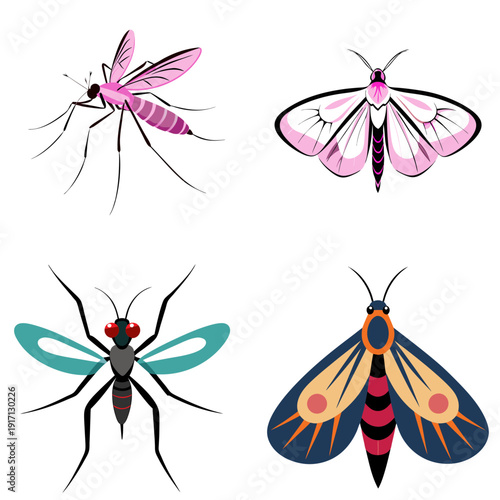 Vibrant insect illustrations for commercial use