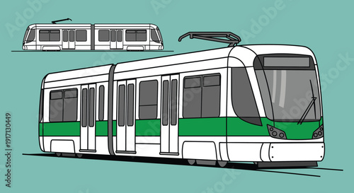White and Green Modern Tram Illustration.