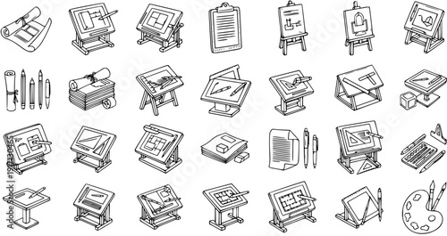 Drafting and Design Icons: Hand-Drawn Architectural Tools