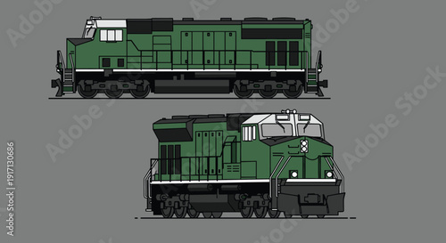 Green Train Locomotive Side View Illustration.
