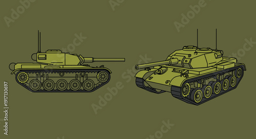 Military Tanks Illustration Side View.