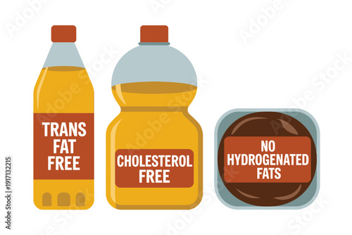 Food packaging highlights labels indicating zero cholesterol and healthy fat.