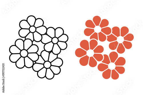 Group of stylized orange flowers with detailed center shapes presented in.