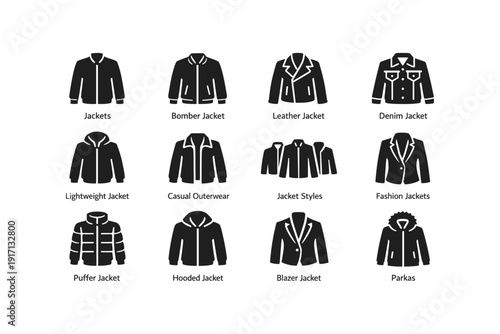 Variety of jacket styles: bomber, leather, denim, puffer, blazer, and more