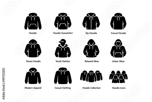 Hoodie styles collection: sweatshirt, zip, casual, street, youth, relaxed, urban