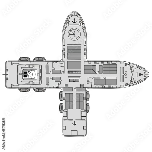 Detailed Top Down View of the Interior Floor Plan of a Large Commercial Building