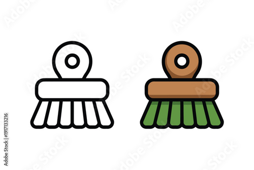 Cleaning brush design shows both an outline version and a colored version side.