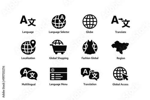 Global language and translation icons collection for multilingual communication