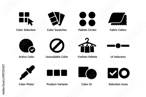 Color selection icons for ui design and fashion applications