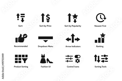 User interface icons: sorting, ranking, dropdown, and control elements
