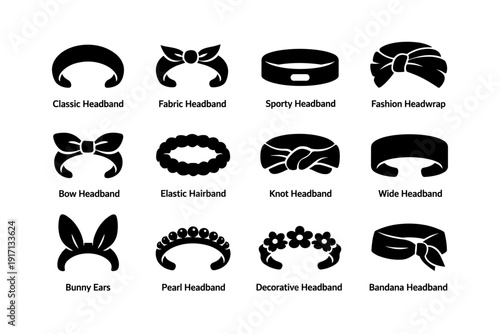 Variety of headbands and hair accessories: styles and designs illustrated