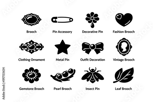 Variety of unique brooch designs featuring vintage and modern styles