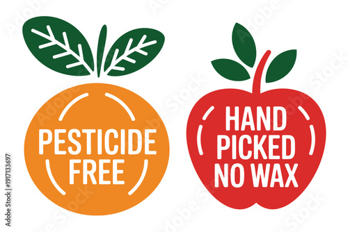Organic fruit labels feature pesticide-free and hand-picked certifications.