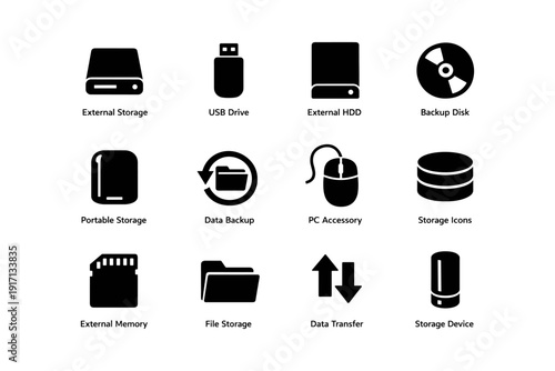 Icons for external storage devices and data backup solutions