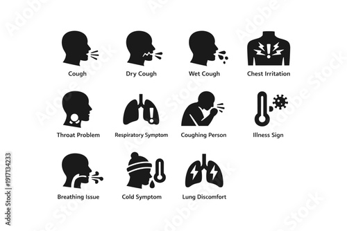 Health icons representing respiratory symptoms and illness indicators