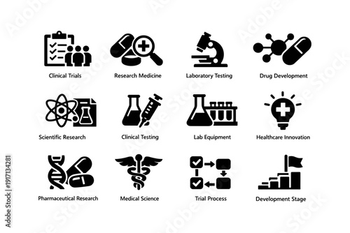 Icons of clinical and pharmaceutical research: trials, testing, development