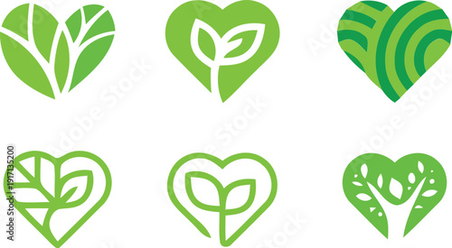Eco-friendly leaf heart icon set Vector
