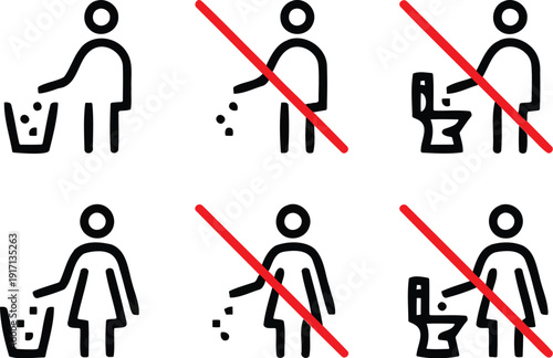 Littering prohibition icon set Vector