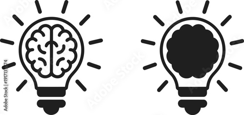 Flat black light bulb icon set Vector