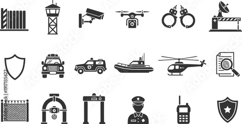 Border Security and Surveillance Icon Set