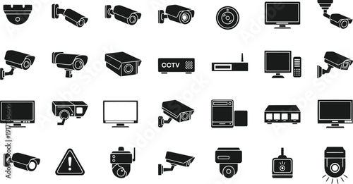 CCTV Security Camera Icon Set