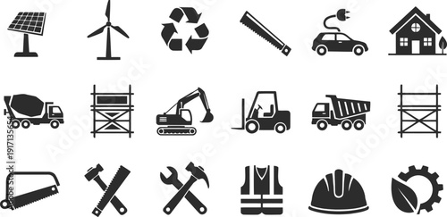 Construction tools and equipment icon set Vector
